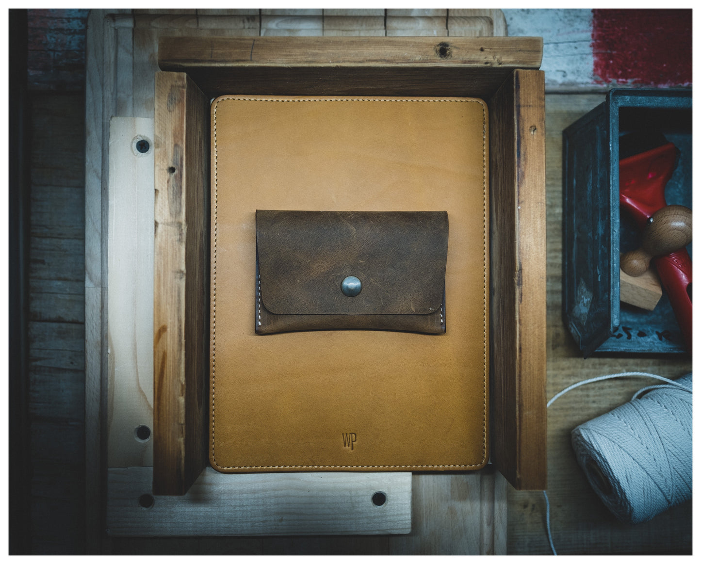 Small handmade brown leather wallet