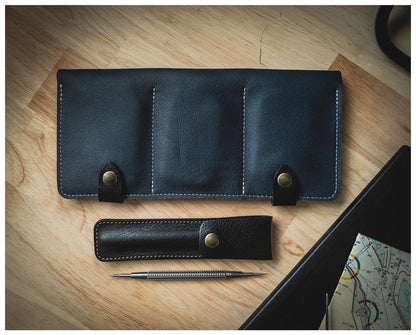 Handmade blue leather watch valet for 6 watches