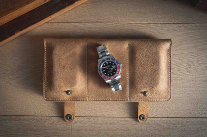 Handmade brown leather watch valet for 6 watches