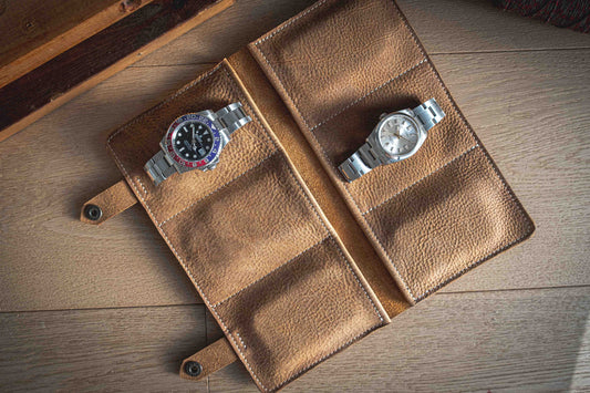 Handmade brown leather watch valet for 6 watches
