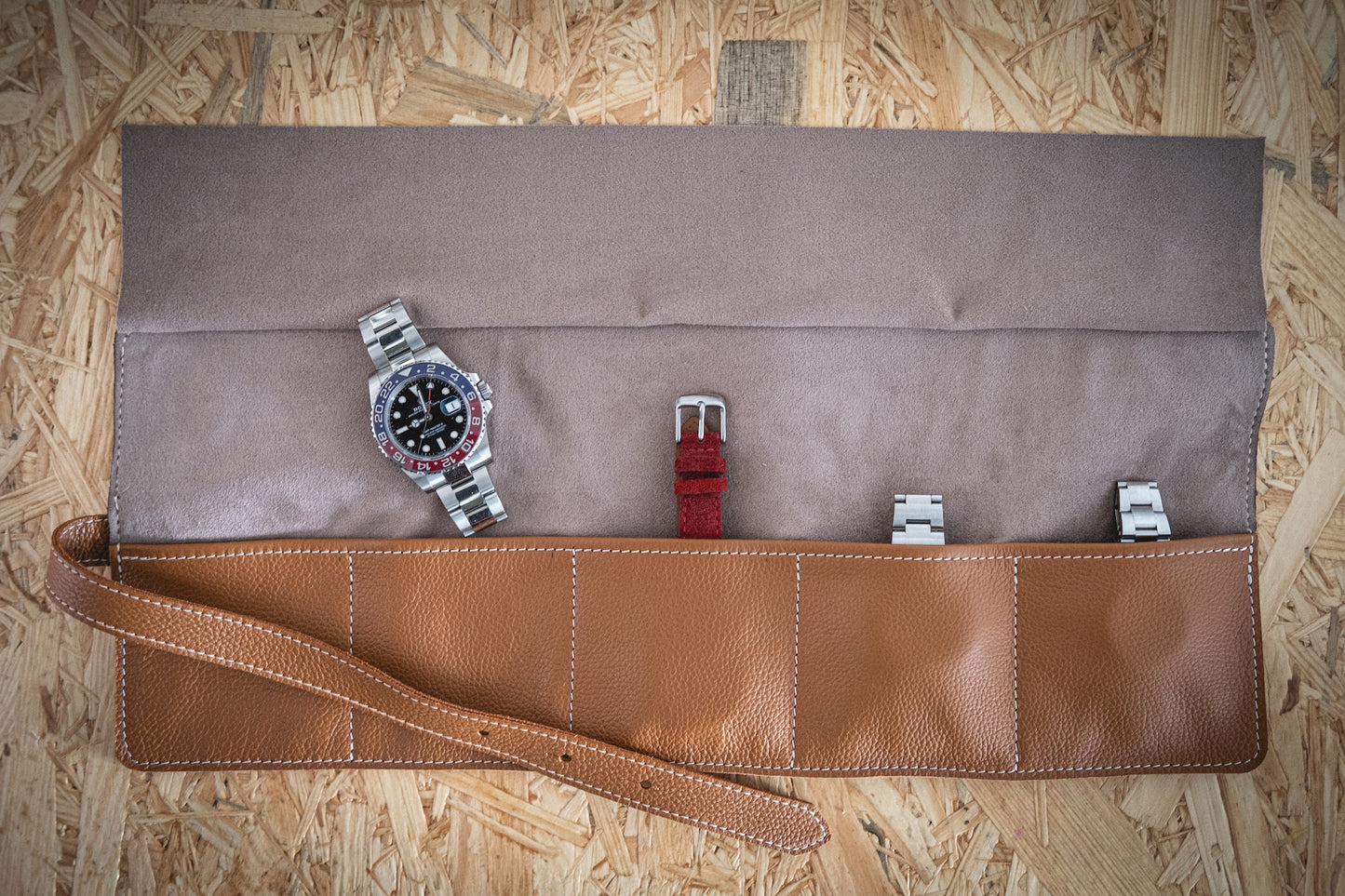 Handcrafted premium Leather Watch Roll — Five-Watch Configuration