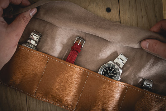 Handcrafted premium Leather Watch Roll — Five-Watch Configuration